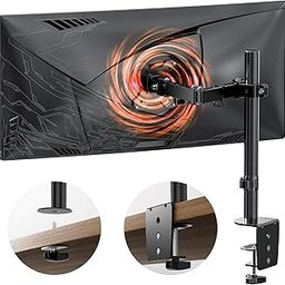 HEYMIX Single Monitor Arm, Ergonomic Monitor Stand VESA Mount, Computer Monitor Arm Gas Spring, Vesa Arm, Monitor Mount & 2 Grommet Mounting Base for 13-32'' 2-9 kgs Sceens (Silver&White)-6