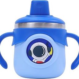 The Little Bunny Stainless Steel Insulated Hot & Cold Baby Sipper Bottle with Handle - 260 ml | Anti Spill Travelling Milk Feeding Sippy Cup for Toddlers & Kids | BPA Free Water Bottle (Blue)-24