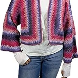 Handcrafted Crochet Cardigan, Multi-Colour Stripe Pattern in Pink and Purple, Open Front Style-53