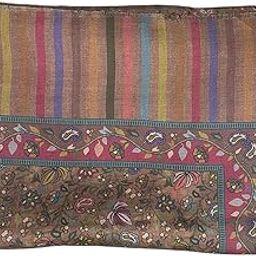 Floral Print Shawl, Multicoloured Striped Border, Traditional Indian Design-picture-42