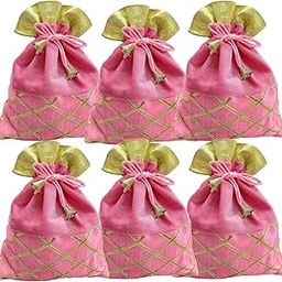 muccasacra Festival & Wedding Gifting PINK Shaneel print 9" Pouch (pack of 6) shagun/Sagan Return Gift, Dry Fruits,Nariyal Gifting Potli-image-16