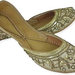 Women's Soft Leather Bite and Pinch Free Broom Gold Women's Flat Jutti Ethnic Shoe-picture-35