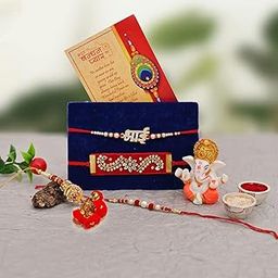 Rakhi Gift for Brother, 4 Rakhi Combo Set for Bhaiya Bhabhi Kids Boy - Rakhis for Rakshabandhan Hamper - Rakhi Gifts for Home Decor/Bhai Rakhi/Lumba Rakhi/Kundan Rakhi/Pearl Rakhi/, Greeting Card-image-10