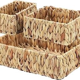 Wicker Baskets for Storage, Water Hyacinth Storage Baskets for Organizing, Woven Baskets for Shelves, Decorative Rattan Basket for Pantry Bathroom, Set of 3 (Large, Medium, and Small)-12