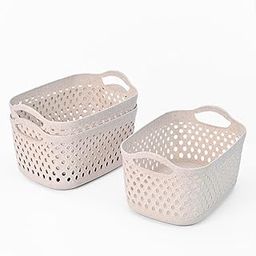 Eha Earth Friendly Multipurpose Basket for Storage Set of 3 | toy basket storage box for kids | Storage Baskets for Kitchen |3.8L Each | Made with Rice Husk and Bamboo Fibers | Sand Castle-image-0