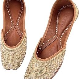 | Women’s Round-Toe Punjabi Juttis | Handcrafted Leather Juttis with Dabka & Zari Embroidery in Gold-image-83