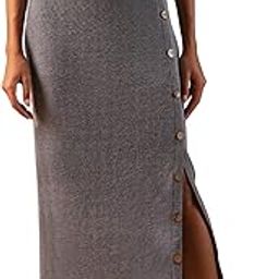 Women Self Design Button Detail Mid-Rise Side Slit Midi Pencil Skirt-image-73