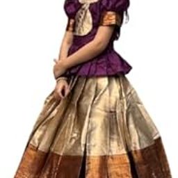 MANMADHU Girls’ Traditional South Indian Pattu Pavadai Set – Silk Blend Langa Voni with Zari Border for Festivals & Weddings-image-62
