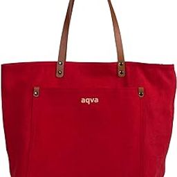 Women's Solid Cotton Canvas Tote Bag with top zip pocket with metal puller, inside and front zip pocket for Travel, Work, College, Shopping, Beach (Red_17.5 X 14 X 6)-image-41