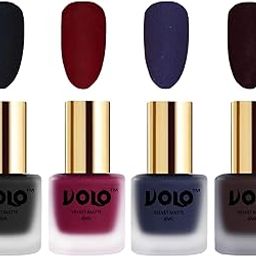 Volo Velvet Dull Matte Posh Shades Party Girl Range Nail Polish Sets(Black, Carrot Red, Russian Navy Blue, Dark Wine 32 ml) Pack of 4-image-24