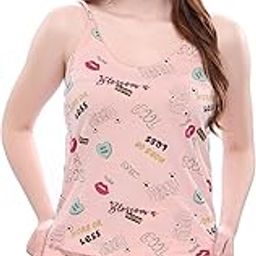 Women's Pajama Set, Peach Graphic Print Tank Top and Shorts, Summer Sleepwear-image-52