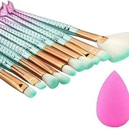 DATNASAYAD Women's & Girl's Mermaid Makeup Brushes Set with One Pink Beauty Blender - (Pack of 10)-image-92