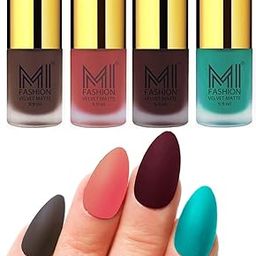 MI FASHION Velvet Matte Pigmented 9.9ml Each Nail Paint Combo Stay-Smooth Nails Coffee, Light Peach, Wine, Sky Blue (Pack Of-4)-image-97