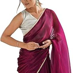 Women's Shimmer Chiffon Lace Border Saree With Unstitched Blouse Piece-picture-21