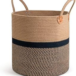 ʬ Jute Cotton Laundry Basket, 12 inch Handcrafted Storage Bag for Home, Multi-Purpose Storage with Handle for Living Room Bathroom Laundry & Toys (Black)-13