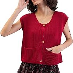 Red Front Button Extended Sleeves Pocket Sweater-image-84