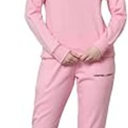 Women's Basic Solid Cotton Fleece Round Neck Pink Tracksuit-image-85