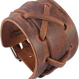 LICHTS®Handmade Leather Wide Cuff Bracelet Cross Punk Biker Men Bangle Brown|Jewelry & Watches | Fashion Jewelry | Bracelets-image-46