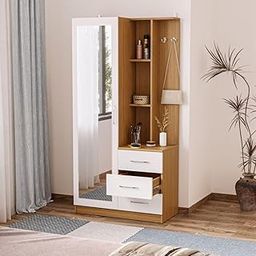 Wakefit Dressing Table With Storage and Mirror | 1 Year Warranty | Wardrobe With Dressing Table (Engineered Wood - Urban Teak & Frosty White, Mako)-1