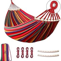 Proberos® Outdoor Hammock for Adult Kids Fashion Rainbow Canvas Tree Mesh Hammock with Metal Ring Loop Ends Packable Hammock for Beach Trip, Balcony, Camping, 260x80cm-1