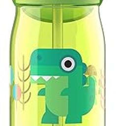 Zoku Premium Green Dino Kids Flip Gulp Bottle for thinKitchen: Tritan, Leak-Proof Locking System, Carry Loop, 370ml for Girls, Boys-4