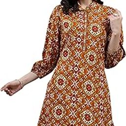 Viscose Rayon Shirt Collar Printed Tunic for Women-18