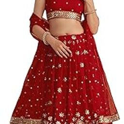 Womens Georgette Lehenga Choli Semi-Stitched Red Wedding Girlish Latest Free Size-picture-35