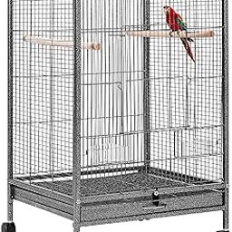 Buraq Exotic 30 Inch Large Bird Cage, Includes Locking Casters & Bird Cage Accessories, for Small & Medium Types of Birds (N1 - Black)-image-93