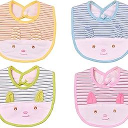 THE LITTLE LOOKERS Baby Button Bibs/Apron Cute Overall Print with Tich Button| Soft Cotton Fabric with PVC on Back/Quick Absorption & Fast Drying for Babies/Newborns/Infants (Multicolour, Pack of 4)-picture-1