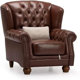 MTK WOOD PLAZA Lether Solid Wood Upholstered Arm Chair Wingback Chair Sofa Couch Sofabench High Back Wing Chair Cushioned Lounge Single Seater Chair for Living Room Bedroom Office. (Brown)-image-4