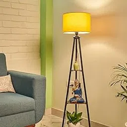 Metal Floor Lamp with 3 Shelves, LED Bulb Included, Fresh Yellow, Indoor Living Room Standing Light-picture-42