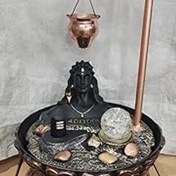 Adiyogi Lord Shiva Water Fountain Statue Incense Holder with Copper Stand, Meditation Altar Set with Crystal Ball and Stones, Black and Copper (Black)-image-55