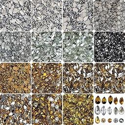 INDIKONB 3500 Pcs Royal Themed Gold Silver Rhinestones Pastable and Mount Chaton Kundan Stones Gemstones and Crystals for Art and Crafts, Jewellery Making, Clothes, Embroidery Material DIY kit-picture-15
