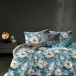 DECOMIZER 300 TC Super Soft Glace Cotton King Size AC Comforter II Blanket II Duvet for Double Bed with 1 Flat Bedsheet and 2 Pillow Cover - 4 Piece Comforter Set - Seagreen Flower-20