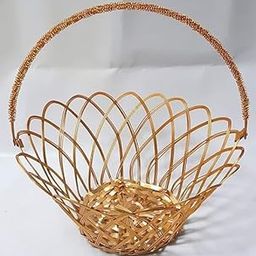 DESIGN MAGNIFIQUE Metal Wire Puja Basket, Shagun Basket With Handle, Size : 9 Inch, Round, Gold-picture-20