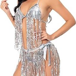 CALANDIS™ Sequins Tassels Bikini Outfit Mini Skirt Women's Swimsuit for Festival Party L | Swimwear | Womens Clothing-picture-30