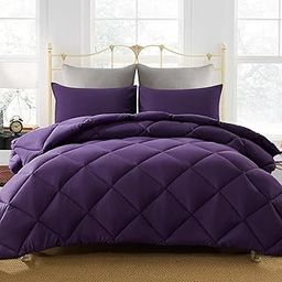 Decroom Lightweight Queen Comforter Set with 2 Pillow Sham - 3 Pieces Set - Quilted Down Alternative Comforter/Duvet Insert for All Season - Purple - Queen Size-0