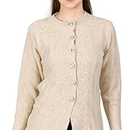 Women Woolen Round Neck Sweater Heavy Front Long Kadai Cardigan Winter Wear Pure Wool Cardigan for Women Free Size Cotty Warm Cardigans with Side Pockets (XL, Skin)-image-19