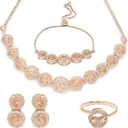 Fashion Cubic Zirconia Gold Plated Choker Necklace Set Ring Bracelet With Earring Jewellery For Women Pack Of 4-16