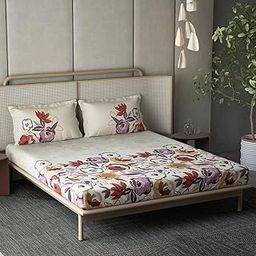 DDECOR Live beautiful Cotton King Bed Sheet Set with 2 Pillow Covers (274 CM X 274 CM, Red) Digital Print Classical 210TC GSM-image-48