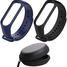 Navy Blue and Black Combo for Mi band 3 & 4 Strap with Storage Case Pouch Original Soft Silicone Adjustable Replacement Wristband Straps Bands Belt for Xiaomi M3 M4 Fitness Band Pack of 2-22