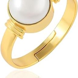 Missmister Brass Goldplated 7.25 Ratti Pearl Moti Adjustable Rashi Ratan Fashion Astrology Finger ring for Men Women-79