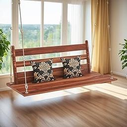Rask Wood Solid Wood 3 Seater Swing Jhula Spar for Living Room | Wooden Swing Sofa Patio Jhula for Home Indoor, Garden Outdoor & Balcony | House Swings for Adults (Honey Finish)-image-38