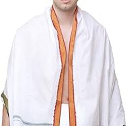 exotic india Plain Angavastram with Zari-Woven Border-picture-3