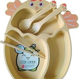 Shoppertize Bamboo Fiber Feeding Set for Kids – Cartoon Design Children Tableware Set, Utensils and Dishes Includes Plate Spoon, Fork and Chopsticks,Duck Plates for Kids Tableware Cutlery (Yellow)-picture-18