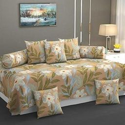 KIAAKSH Printed Diwan Set Glace Cotton Cloth Quality Designer Printed 8 Pieces Standard Size 60x90 Inches Diwan Set (1 Single Bedsheet, 2 Bolster Covers, 5 Cushion Covers) KH-Dwn 37-image-89