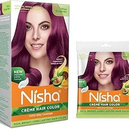 Nisha Cream Hair Color Rich Bright Long Lasting Hair Colouring For Ultra Soft Deep Shine 100% Grey Coverage Conditioning With Natural Herbs 60gm Jumbo + 40gm Sachet Pack (Wine Burguny) …-image-67