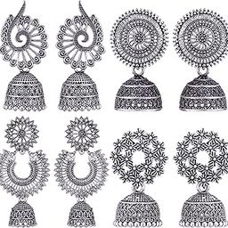 earrings for women fashion jhumka oxidised Silver Earrings for women Combo chandbali pearl chandbali stylish jhumkas traditional Earrings For girls South indian traditional Ear Rings -M124-35