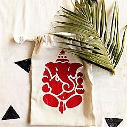DESHKARI Fabric ! Canvas White Potli Pouches For Return Gifts With Red Ganesh Print|Gift Bags For Wedding (100), 15 count-image-55