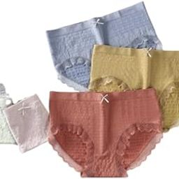 ALPHACURVES Comfort Seamless Mid Waist Panty Traceless Japanese Girls Underwear Ladies Cotton Crotch Skin Friendly Antibacterial Breathable Lace Edge (Multicolor)-image-54
